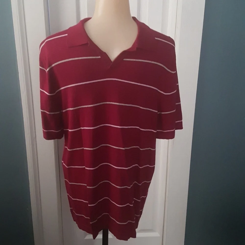 Banana Republic Maroon & Gray Collar Sweater Shortsleeve Poplin Preppy Shirt-M